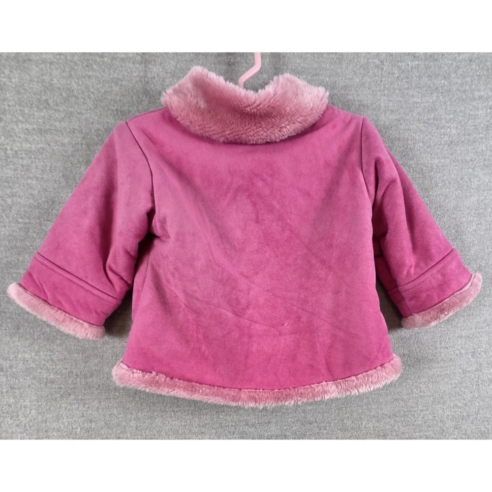 Nannette Vintage Baby Girl 12M Pink Embroidered Flower Coat Jacket Faux Fur Trim